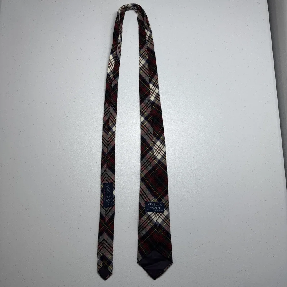 Vivella by Grant Mens Wool Cotton Blend Necktie Green Red Tartan Plaid